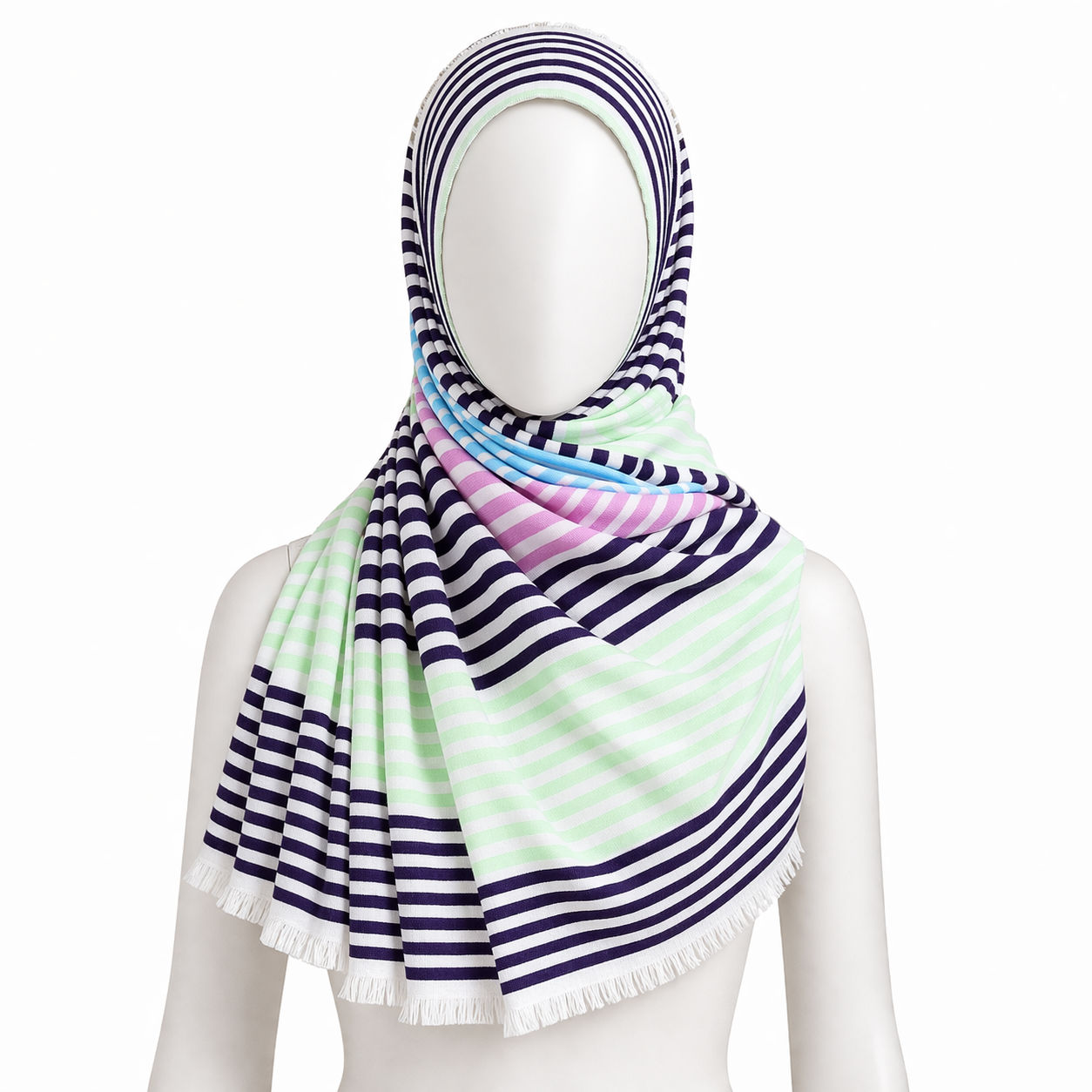Alternating Stripes Cotton Scarf Green/Black